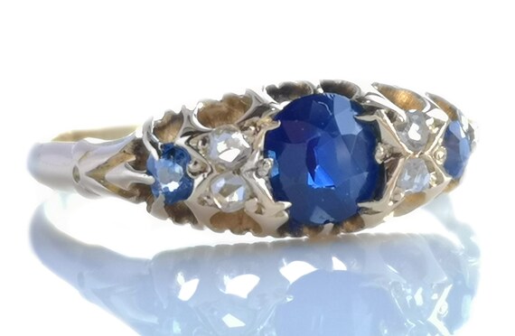 Victorian 18k Gold Oval 0.5ct Sapphire & Diamond … - image 4