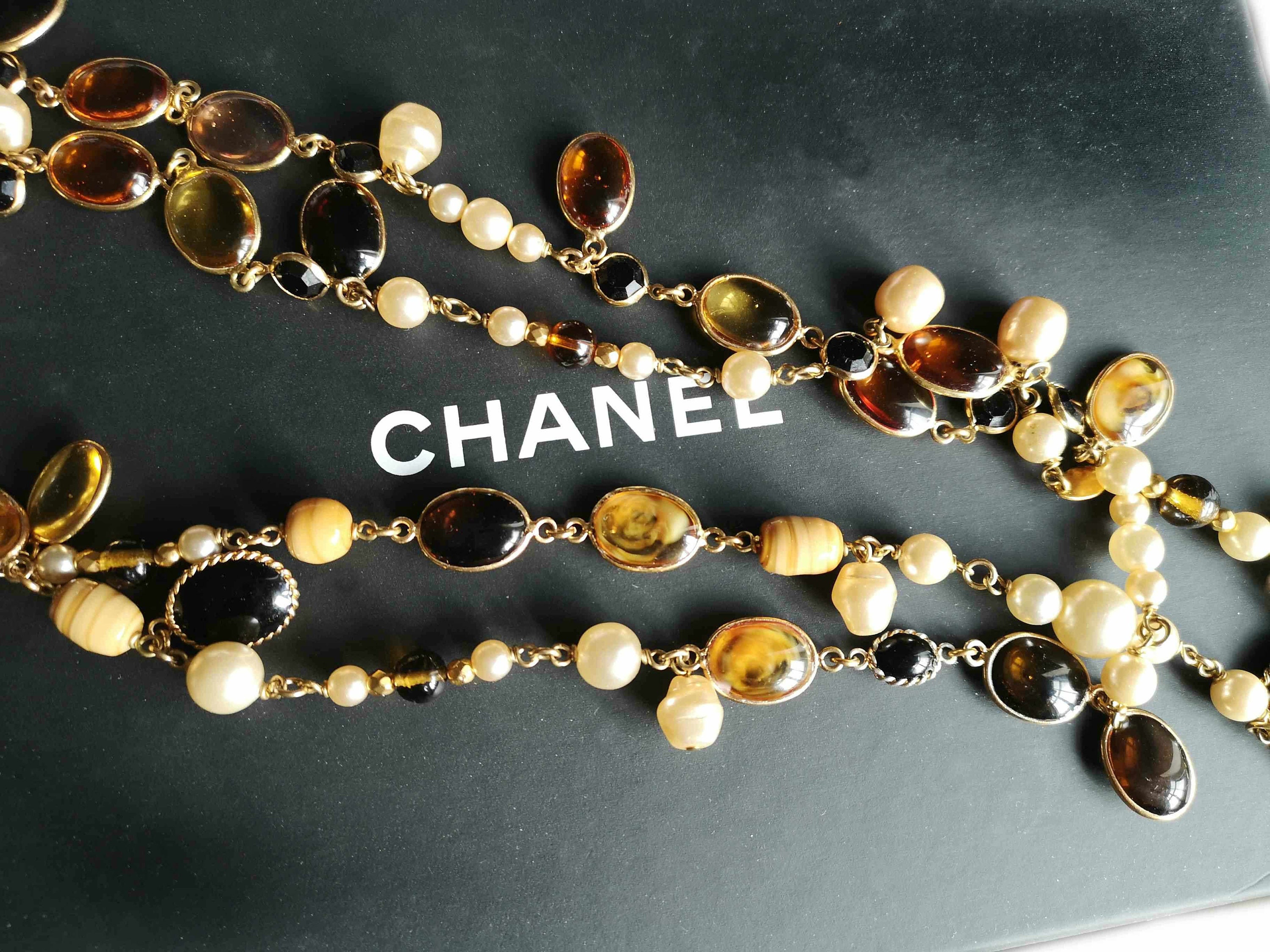 Chanel sautoir gold pearl chain necklace - Vintage Lux