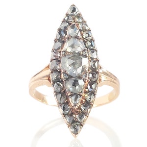Antieke Victoriaanse 2,20 tcw roosgeslepen diamant Marquise Navette verlovingsring