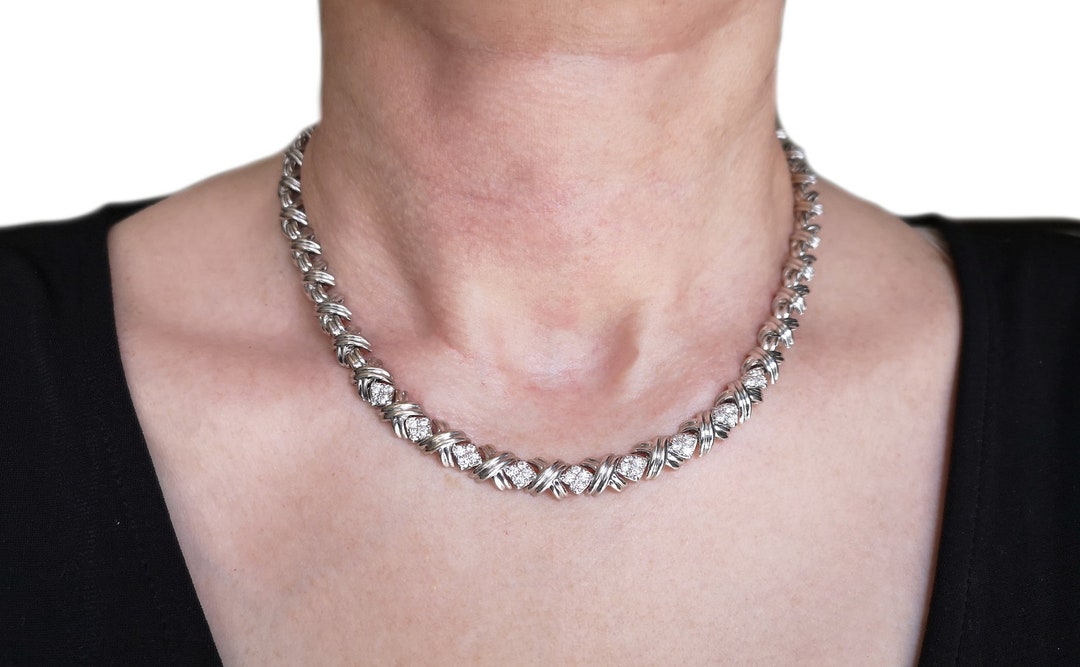 Tiffany & Co 18k White Gold Signature X Diamond Necklace - Etsy