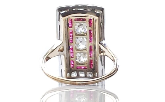 k18 エドワーディアン　オールドマインカット＆ルビー　スリーストーンリング k18 エドワーディアン オールドマインカット＆ルビー スリー