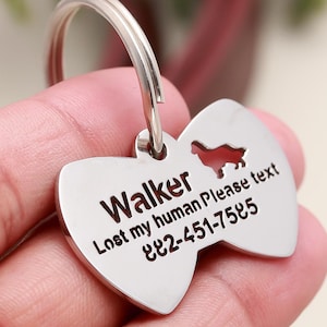 Personalized Bow Tie Pet ID Tag: Custom Engraved Dog & Cat Collar