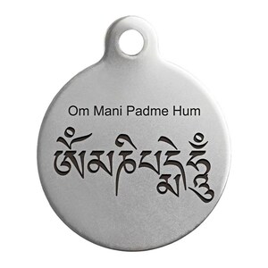 Médaille à personnaliser Petsaviour Charm Boho Médaille Om Mani Padme Hum pour chien Médaille personnalisée pour chien et chat Animaux de compagnie Bijoux