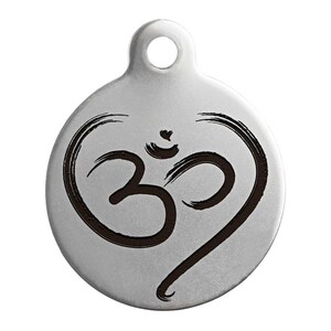 Médaille à personnaliser avec charme bohème Petsaviour Médaille pour chien Om Heart Hum Médaille personnalisée pour chien et chat, animaux de compagnie, bijoux