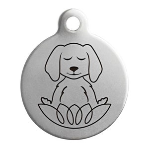 Médaillon pour chien méditant et lotus, carte d'identité personnalisée pour animal de compagnie, chat, chiot, médaillon double face, pour animaux de compagnie, breloque pour collier en métal, gravure personnalisée