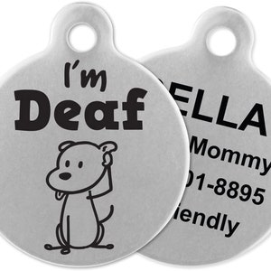 Pendentif Petsaviour Je suis sourd à personnaliser Médaille pour chien avec collier patte de chien Médaille personnalisée pour chien et chat Animaux de compagnie Bijoux cadeau
