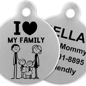 Petsaviour Charm I Love MY FAMILY Médaille à personnaliser pour collier de chien Patte de médaille pour chien et chat pour chien et chat, bijoux pour animaux de compagnie, cadeau