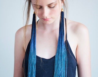 Extra Long Earrings, Large Statement Earrings, Ombre Tassel Earrings, Long Tassel Earrings, Extra Long Fringe Earrings