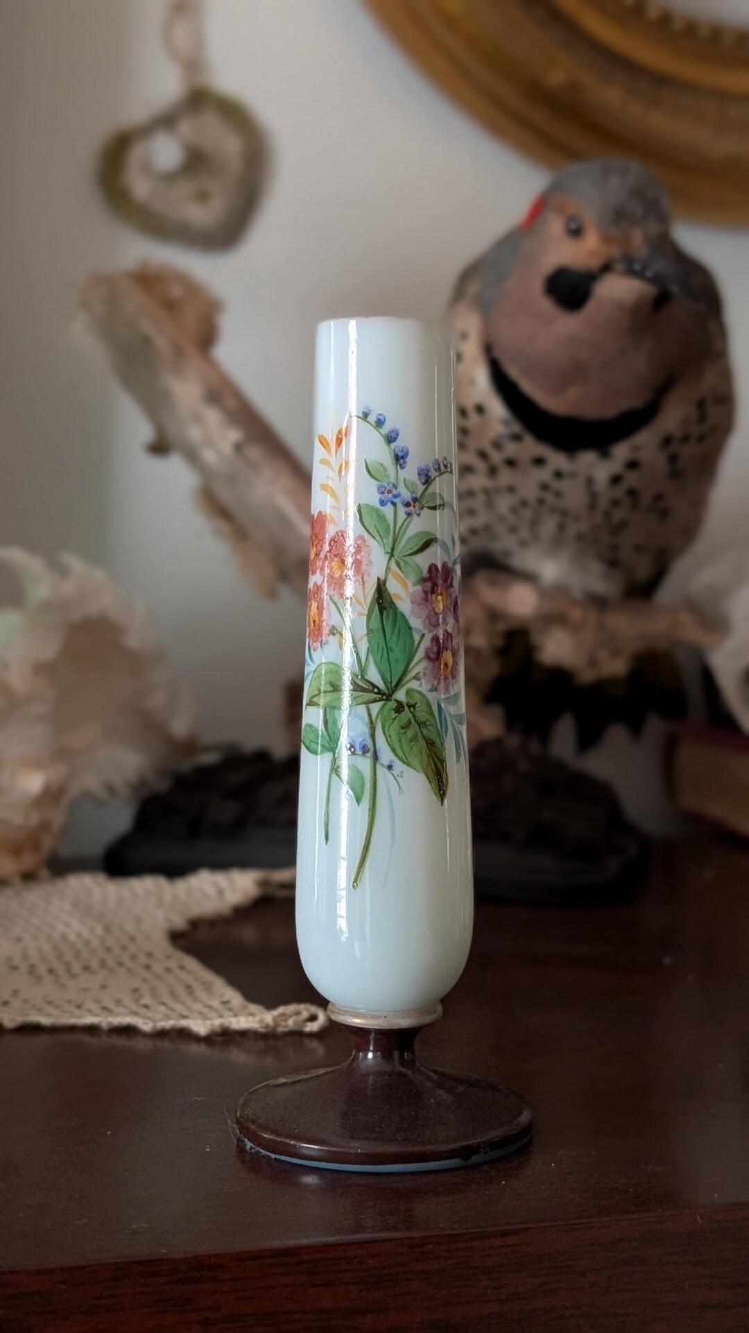 Hand Painted Antique Opaline Bud Vase Floral Flowers - Etsy