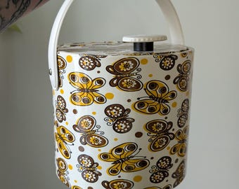 Vintage 70s butterfly yellow brown mcm ice bucket barware bar summer