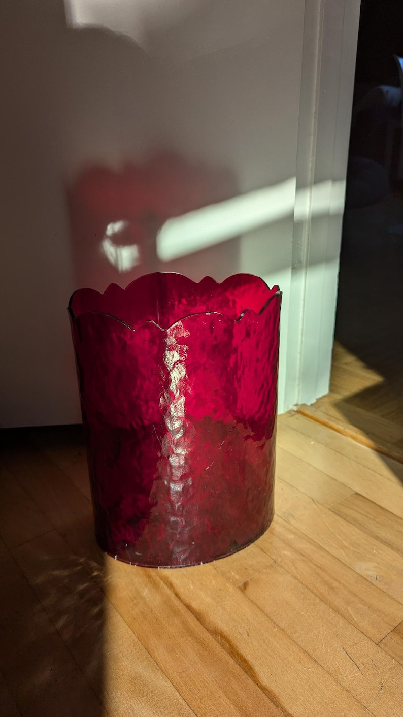 vtg red acrylic bin trash can gothic burgundy retro decor mcm plastic