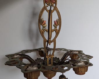 Lightning chandelier Electrolier antique art deco nouveau pendant light - arts & crafts - 3 globes