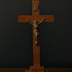 Standing wood crucifix antique vintage religious novelty oddity