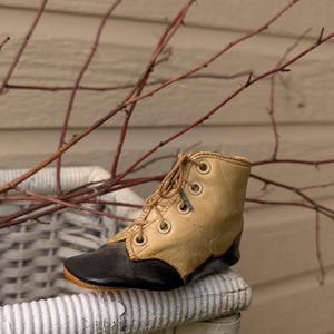 antik viktorianisch Kind Baby Lederschuh schwarz weiß Kuriositäten Kuriositäten edwardianisch