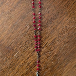 red glass beads bracelet chaplet rosary long live the precious blood of jesus