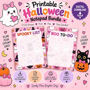 Printable Halloween Notepad Bundle, Spooky List & Boo To-Do, 5x7 Halloween To Do List, Cute Planner Pages, Instant Digital Download