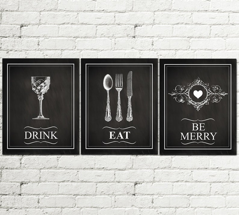 Set of 3 PRINTS Kitchen Vintage Printable Poster Chalkboard Etsy