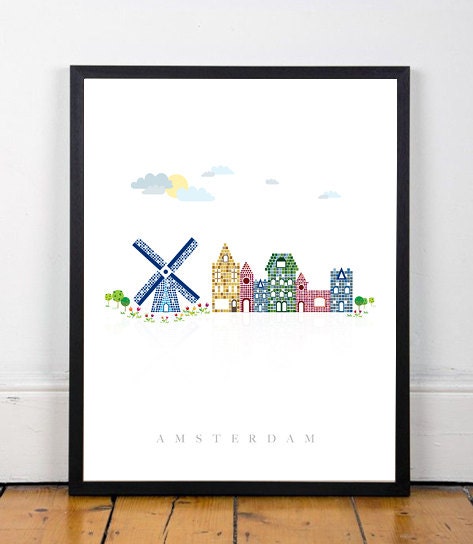 AMSTERDAM City Printable Poster Illustration Graphic Design | Etsy