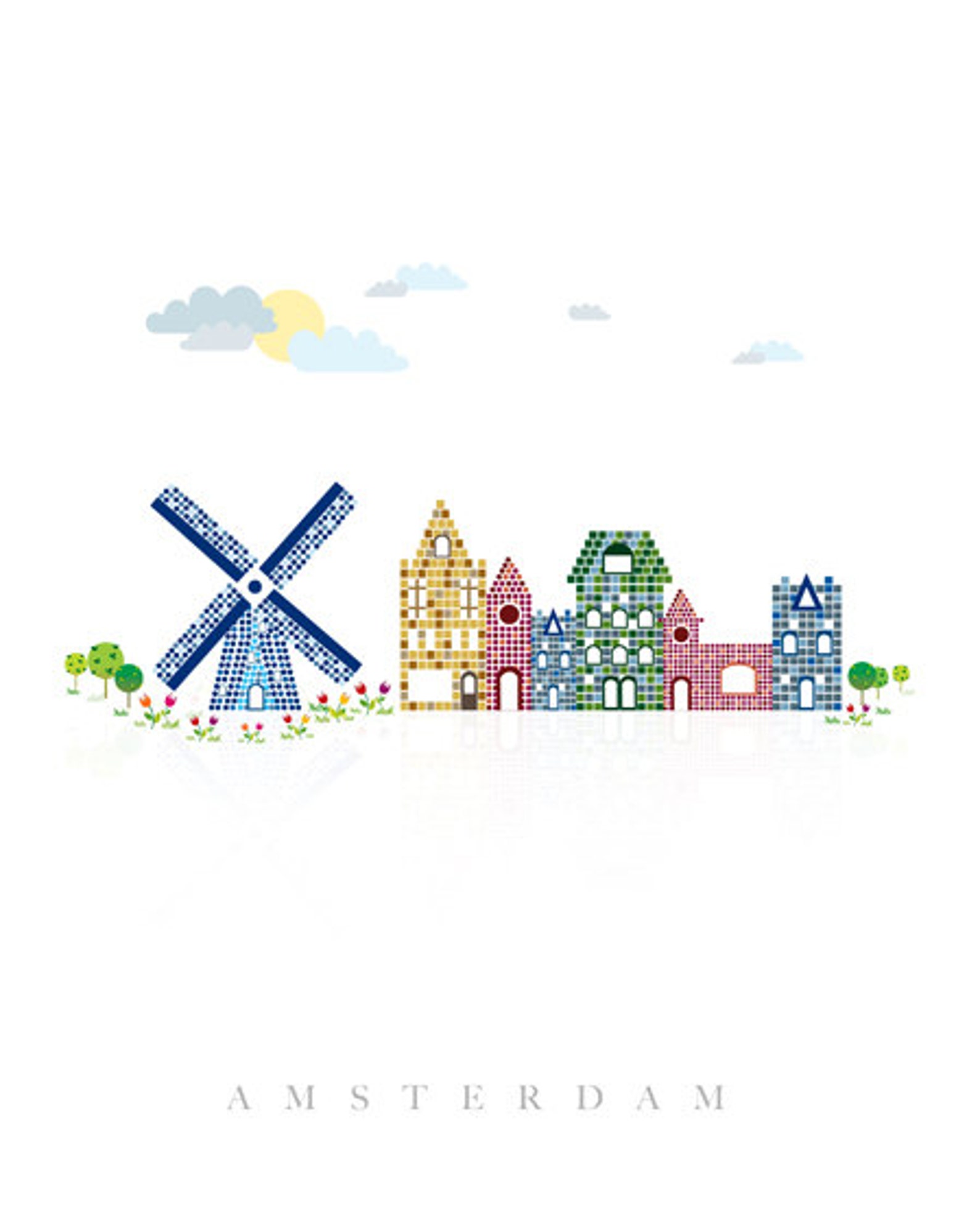 AMSTERDAM City Printable Poster Illustration Graphic Design - Etsy
