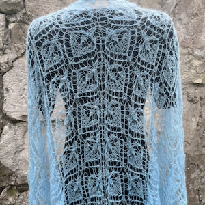 Hand Knit Mohair Triangle Shawl: Light Blue Lace Bridal Wrap