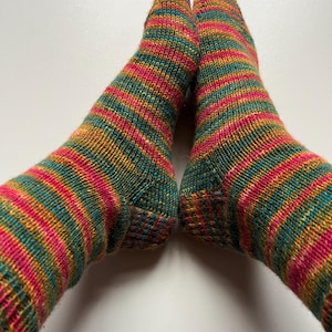 Hand Knit Wool Socks: Colorful Striped Women&#39;s Socks
