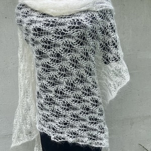 Off White Lace Mohair Scarf: Hand Knit Kidsilk Bridal Wrap