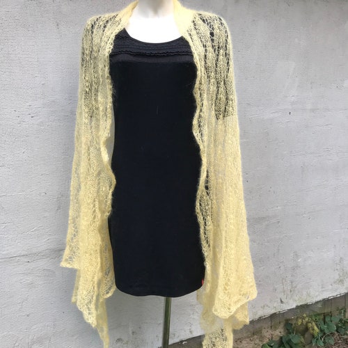 Yellow lace scarf Silkmohair scarf evening wrap Mohair shawl hand shops knit lace mohair Stola Lightweight kidsilk shawl