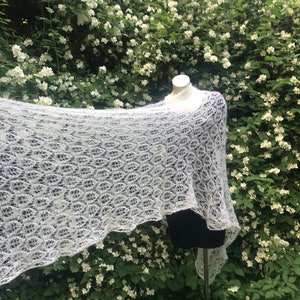 Hand Knitted Lace Scarf: Silk Mohair Leaf Shawl