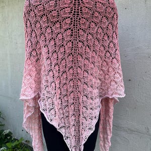 Hand Knitted Lace Shawl: Variegated Pink Cotton Blend Summer Wrap