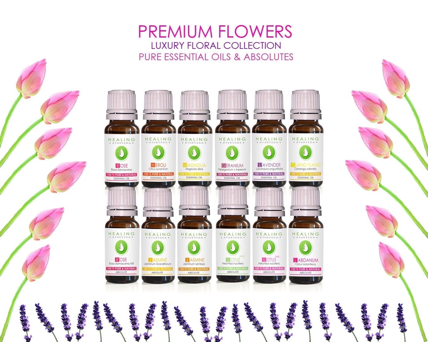 Premium floral oils collection- Floral essential oils and absolutes set -  Natural flower oils - Aromatherapy oils -natural flower oils set