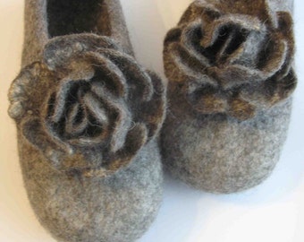 Grey eco wool felted slippers
