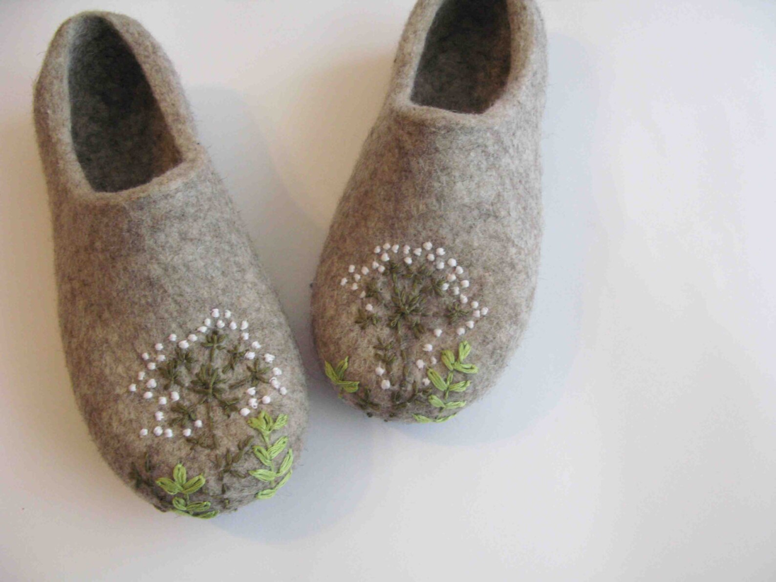 Grey Natural Wool Embroidered Felted Slippers for Women - Etsy