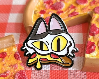 Cute Stray Pizza Cat Kitty Kitten Silver Metal Soft Enamel Pin w/ FREE STICKER
