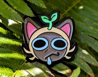 Cute Tonkinese Siamese Plant Parent Cat Kitty Kitten Black Metal Soft Enamel Pin w/ FREE STICKER