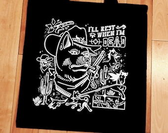 Cowboy Shiba Inu Handmade Screen Printed Tote Bag - Black Heavy Canvas w/ FREE STICKER