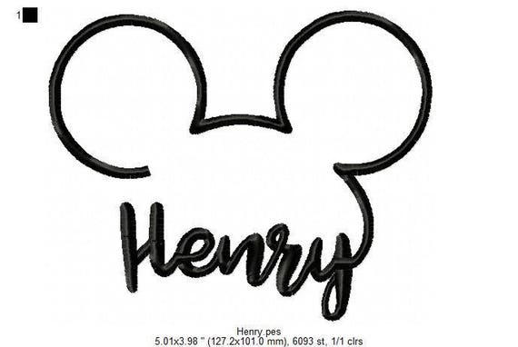 custom name in mickey mouse ear outline machine embroidery etsy