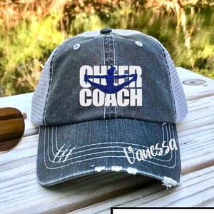 Cheer Coach Hat - Custom Number - Custom Name - Distressed Trucker Hat - Dad Hat - Glitter  - Cheer Coach Gift - Cheerleading - Cheerleader