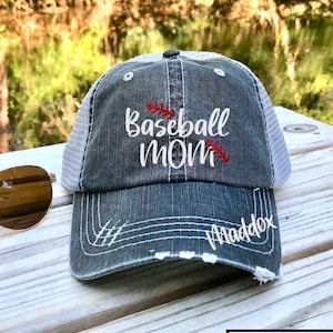 Baseball Mom Hat - Custom Number - Custom Name - Distressed Trucker Hat - Dad Hat - Glitter - Gifts for a Baseball Mom - Baseball Gift