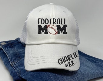 Football Mom Hat - Custom Number - Custom Name - Distressed Trucker Hat - Dad Hat - Glitter - Gifts for a FootBall Mom - Football Gift