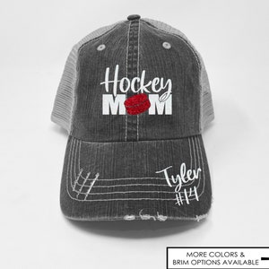 Hockey Mom Hat - Hockey Hat - Custom Number - Custom Name - Distressed Trucker Hat - Dad Hat - Glitter- Gifts for a Hockey Mom - Hockey Gift