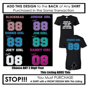 ADD ON to the Back of the Shirt Purchased From This Shop - Jordan, Joey, Donnie, Jon or Danny Girl - Blockhead - Faux Rhinestones