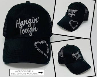 Hangin' Tough Distressed Trucker Hat - Custom Name Option -Glitter- Custom Colors - Donnie Girl, Joy Girl, Jon Girl, Danny Girl, Jordan Girl