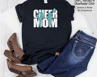 T-shirt « Maman de pom-pom girl » pailleté - Personnalisez les couleurs - Paillettes - T-shirt « Maman de pom-pom girl » bling-bling - Cadeau - Maman fière d'une pom-pom girl - Cheerleading de compétition