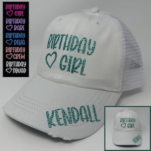 Heart Birthday Girl Hat - Birthday Squad  Hat - Birthday Babe Hat  - Birthday Crew Hat - Baseball Hat - Distressed Trucker Hat - Dad Hat