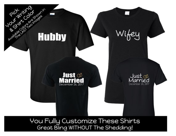 Wedding Engagement Honeymoon Gift Hubby Wifey Shirts Custom Mr Mrs Hubby Wifey Shirts Bride and Groom Shirts Personalize With Date