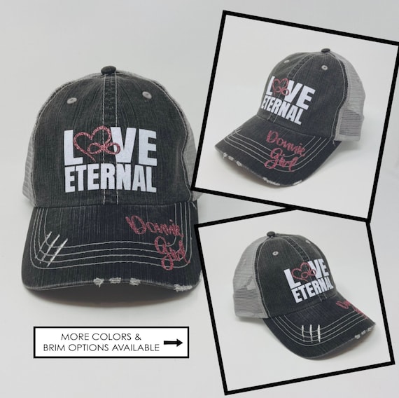 New Custom Designed Black Distressed Baseball Cap with Black & Pink Heart Heart With a Cross Hat | DISTRESSED Baseball Cap OR Ponytail  main image 4