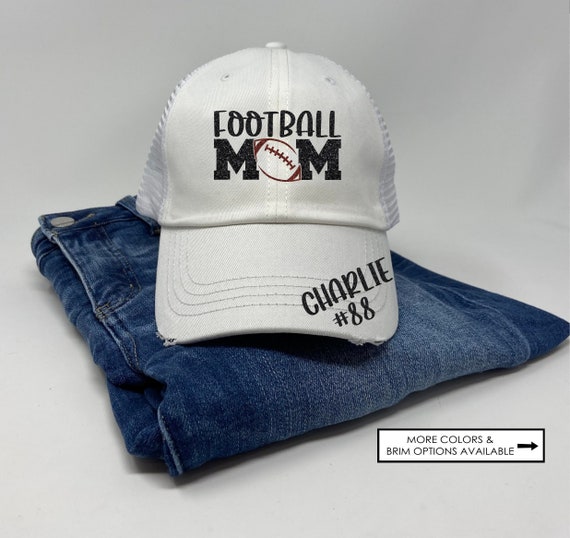 Football Mom Hat - Custom Number - Custom Name - Distressed Trucker Hat - Dad Hat - Glitter - Gifts for a FootBall Mom - Football Gift