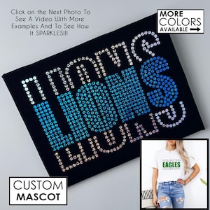 Customizable School Mascot Shirt With Faux Rhinestones  - Teacher Spirit Shirt - School Colors - Team Spirit - Eagles, Bulldogs, Lions etc.