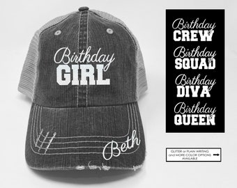 Birthday Girl Hat - Birthday Squad  Hat - Birthday Queen Hat - It's My Birthday Hat - Distressed Trucker - Dad Hat - Birthday Crew - Glitter