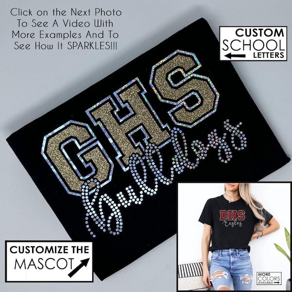 Custom School Name Shirt with a Mascot and Faux Rhinestones and Glitter - Teacher Spirit Shirt - College Colors - Team - Mom - Bulldogs